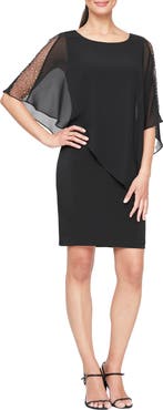 SLNY Short Sheath Dress & Embellished Cape Set