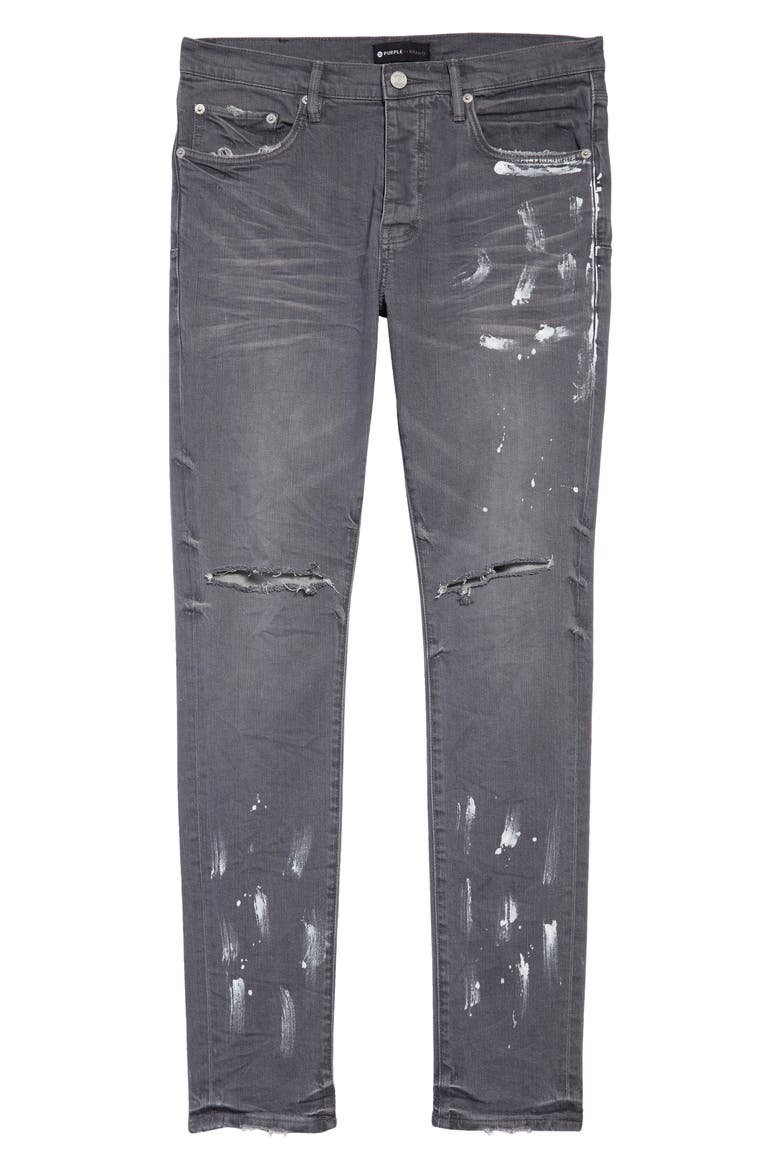 Painted Ripped Knee Slit Skinny Jeans, Alternate, color, WORN GREY KNEE SLIT
