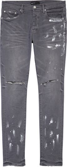 Painted Ripped Knee Slit Skinny Jeans