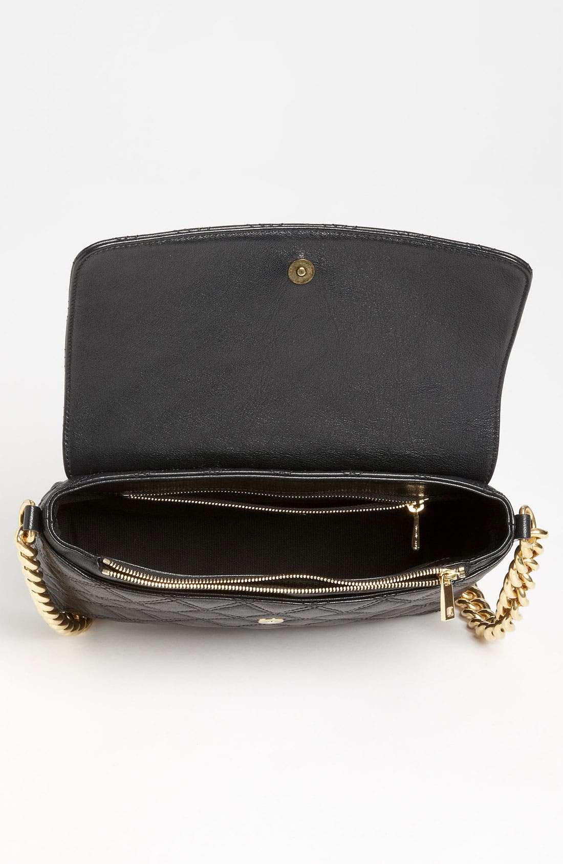 'Large Quilting Single' Leather Shoulder Bag, Alternate, color, BLACK/ BRASS