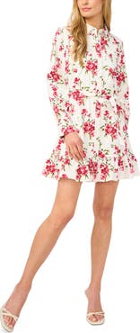 CeCe Ruffle Floral Print Tie Waist Dress