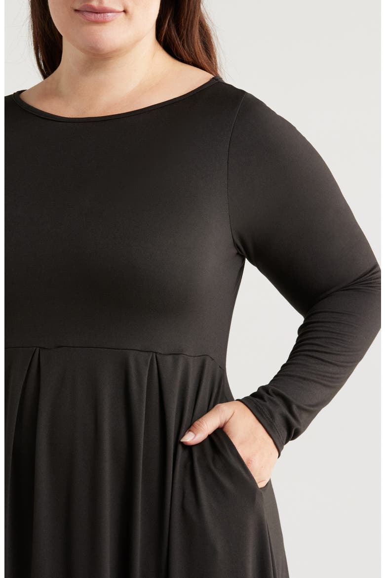 Fit & Flare Long Sleeve Jersey Midi Dress, Alternate, color, BLACK