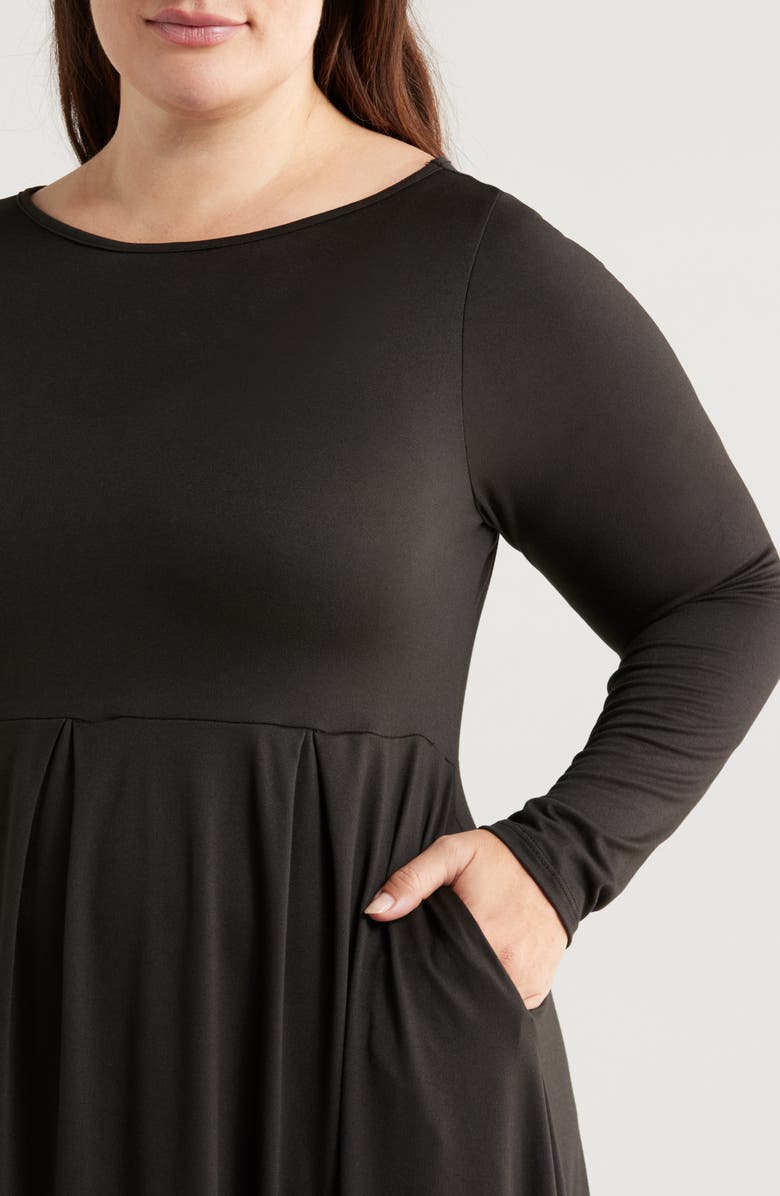 24seven Comfort Apparel Fit & Flare Long Sleeve Jersey Midi Dress, Alternate, color, Black