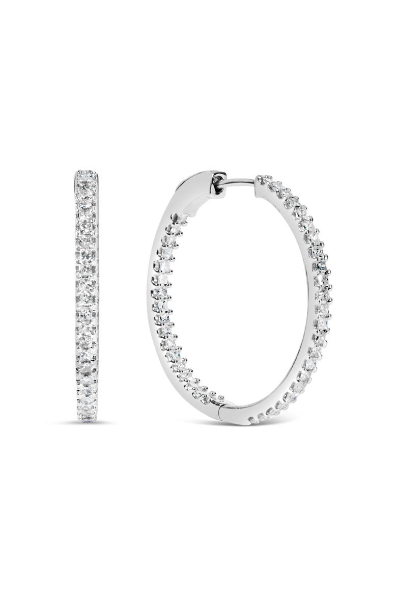 14K White Gold 1.0 Ct Princess Diamond Inside Out Hoop Earrings - 23 MM, Alternate, color, White