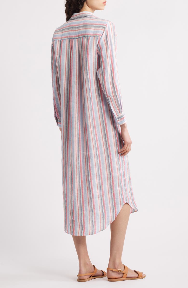 Frank & Eileen Long Sleeve Linen Midi Shirtdress, Alternate, color, Multi Pink Green Stripe