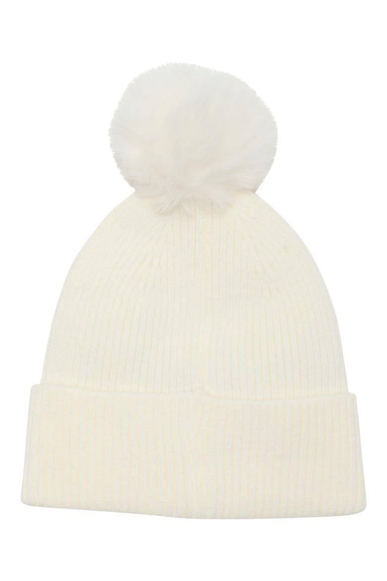 Animal Accent Faux Fur Pom Beanie, Alternate, color, IVORY