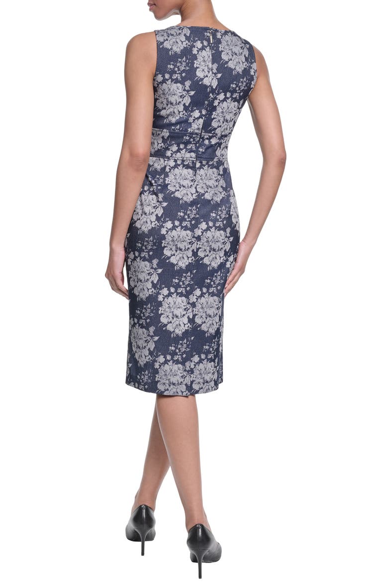 Floral Stretch Denim Jacquard Sheath Dress, Alternate, color, INDIGO