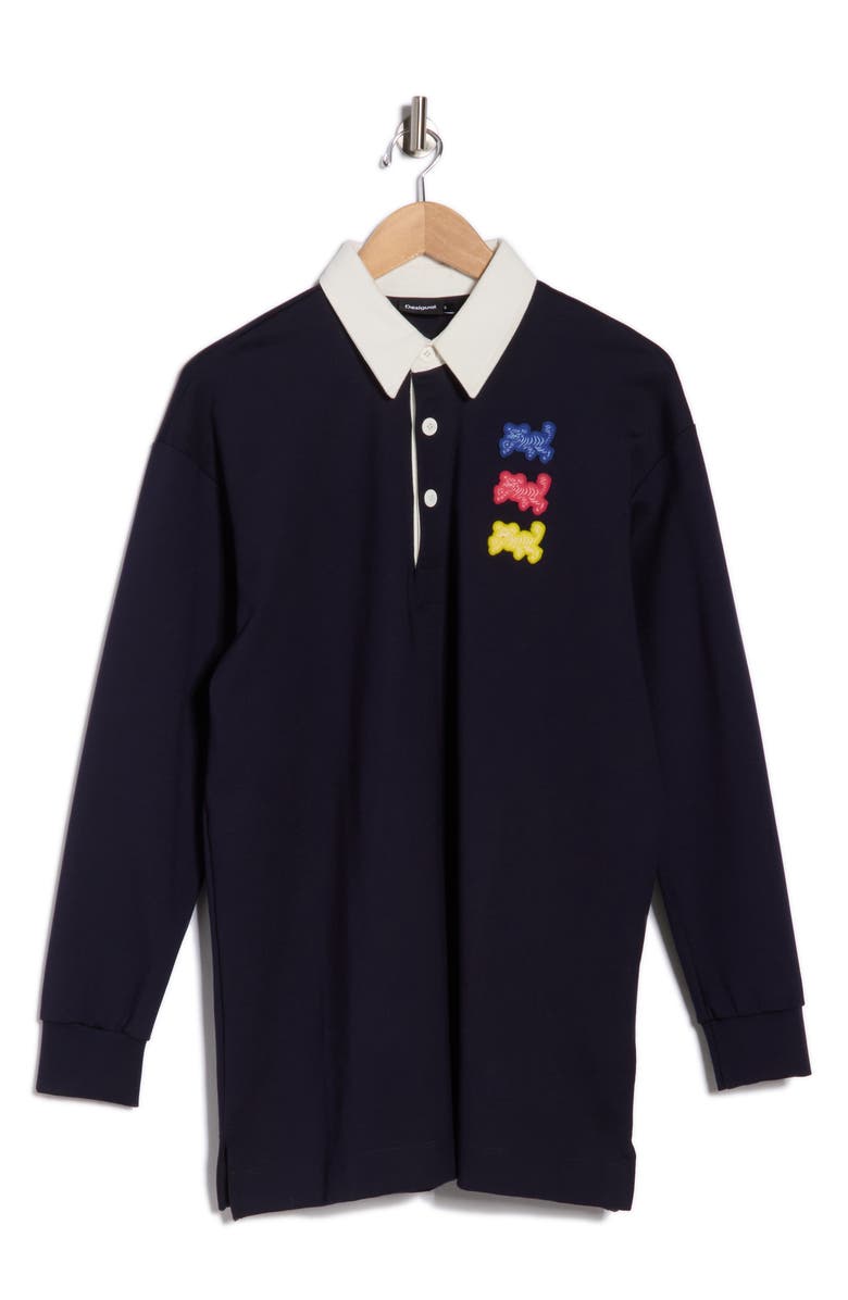Desigual Long Sleeve Polo Dress, Main, color, Navy Blue