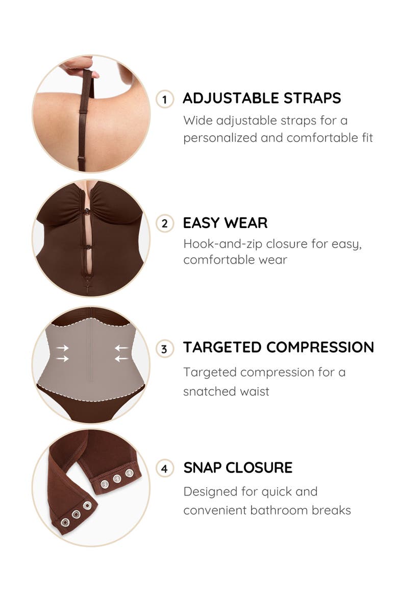 Skin Flow Zipper Front Thong Bodysuit, Alternate, color, Deep Coffee