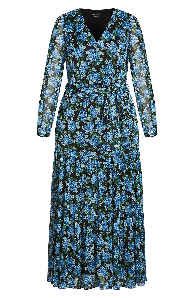 City Chic Blue Branch Long Sleeve Maxi Dress, Alternate, color,