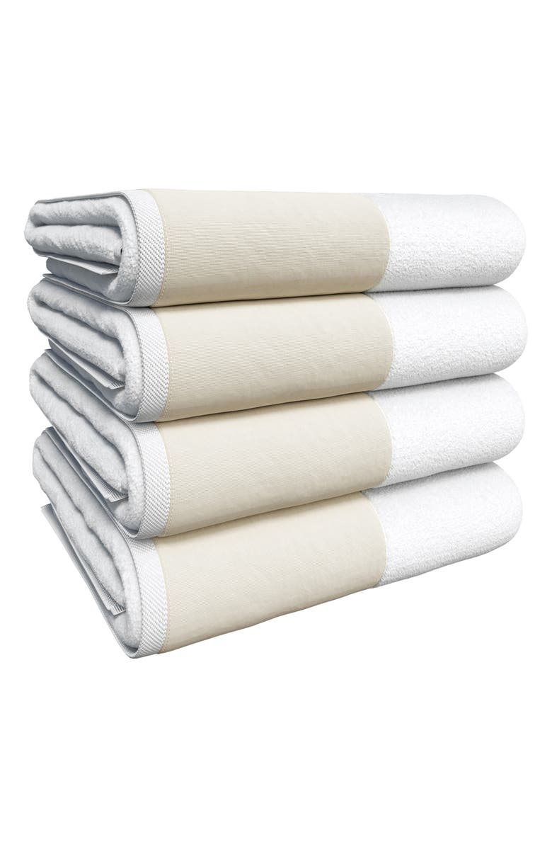 Woven & Weft Border 4-Piece Cotton Bath Towels, Main, color, White
