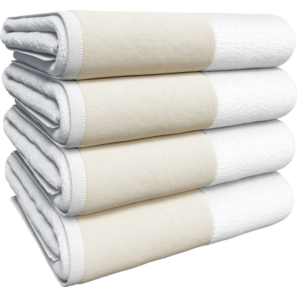 Woven & Weft Border 4-piece Cotton Bath Towels In White