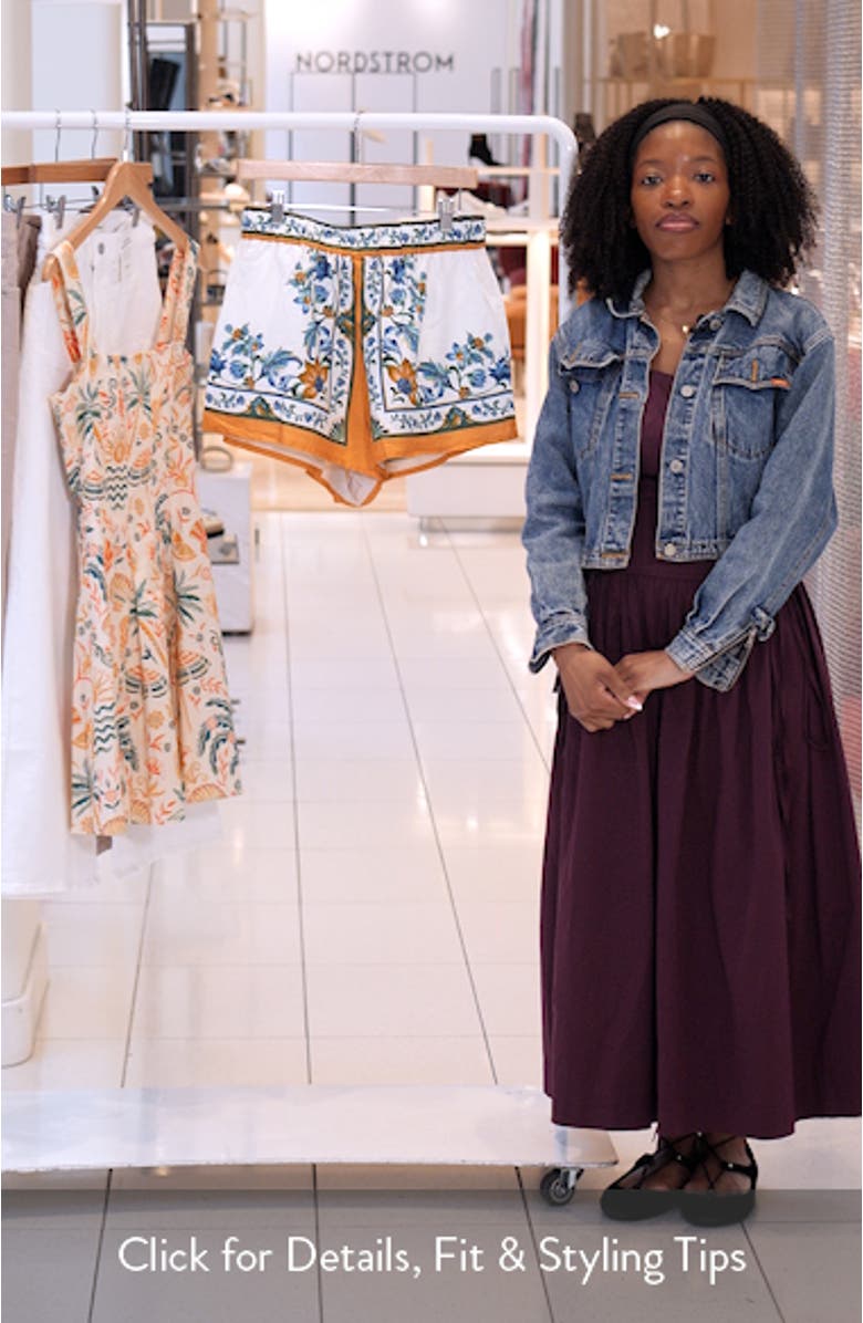 Flora Tile Print Linen Blend Shorts, sales video thumbnail