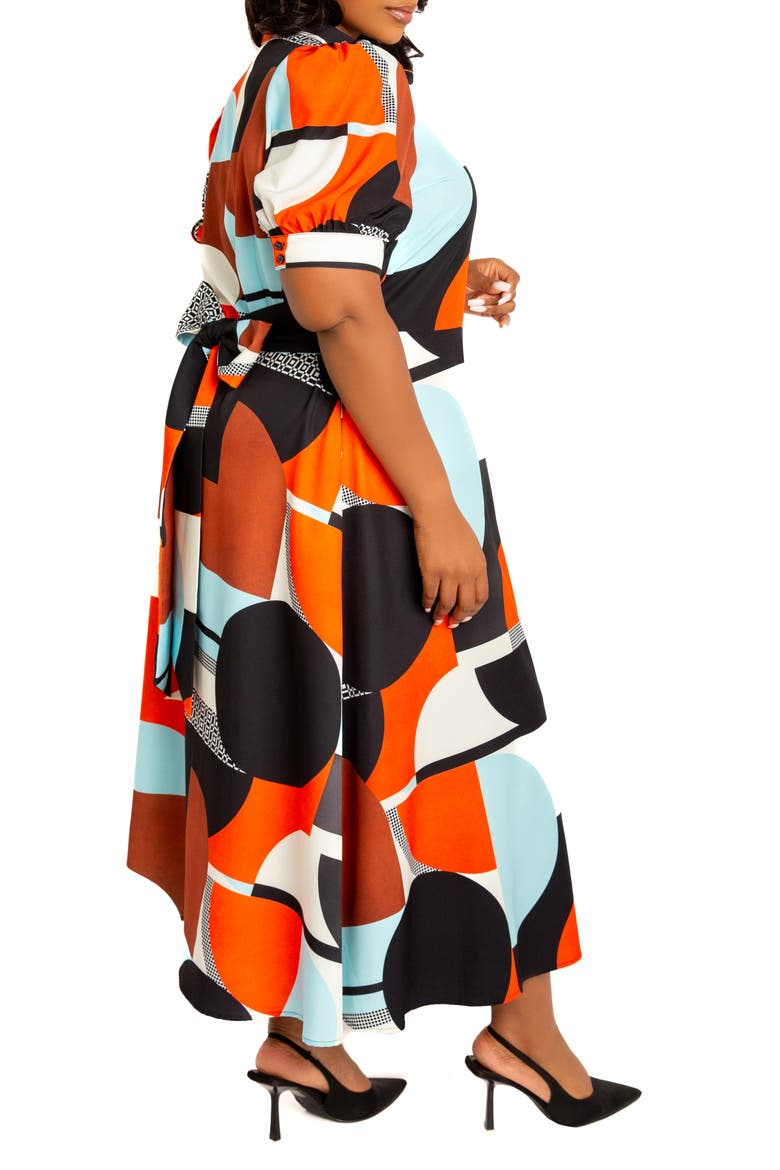 Geometric Print Puff Sleeve Shirtdress, Alternate, color, MULTI