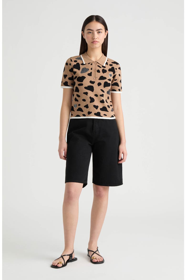 Jacquard Polo Sweater, Alternate, color, CAMEL LEOPARD
