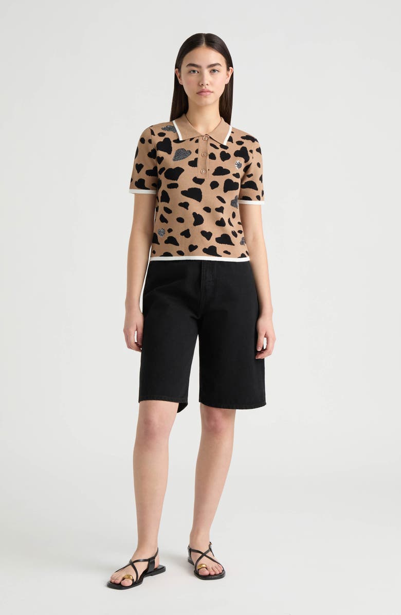 NVLT Jacquard Polo Sweater, Alternate, color, Camel Leopard