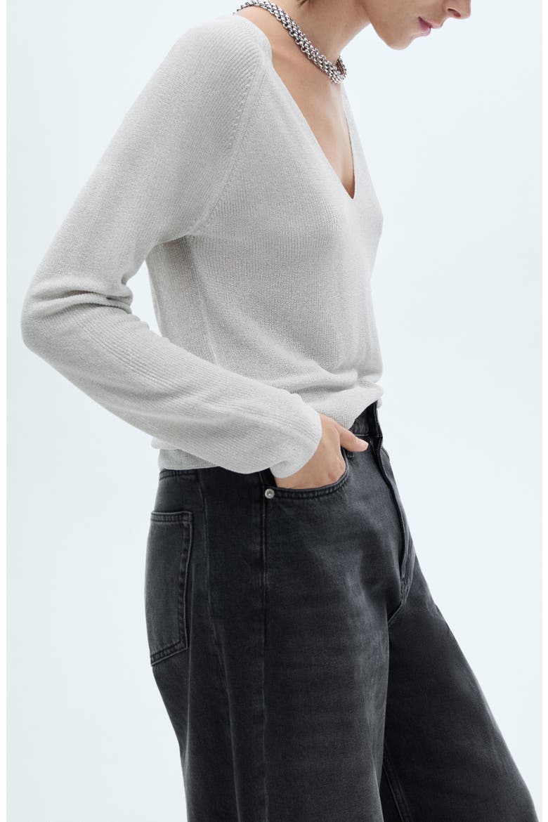 Shimmer V-Neck Sweater, Alternate, color, SILVER