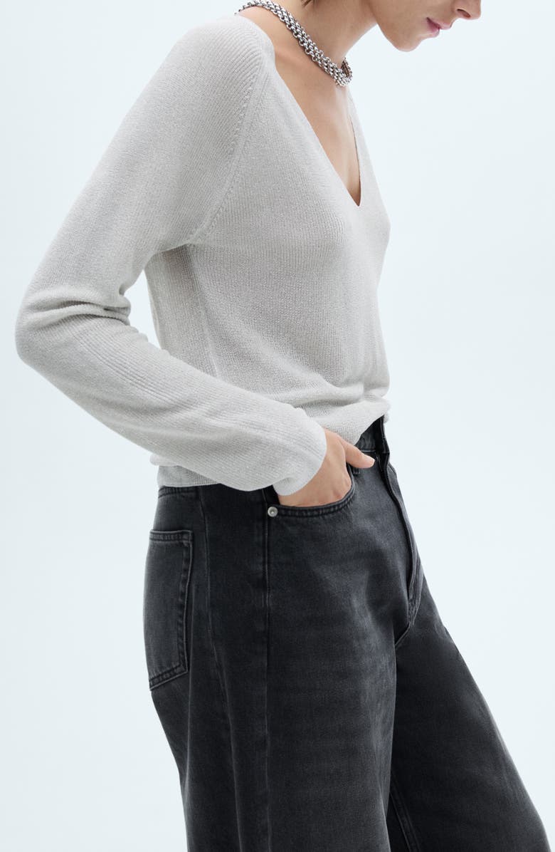 MANGO Shimmer V-Neck Sweater, Alternate, color,