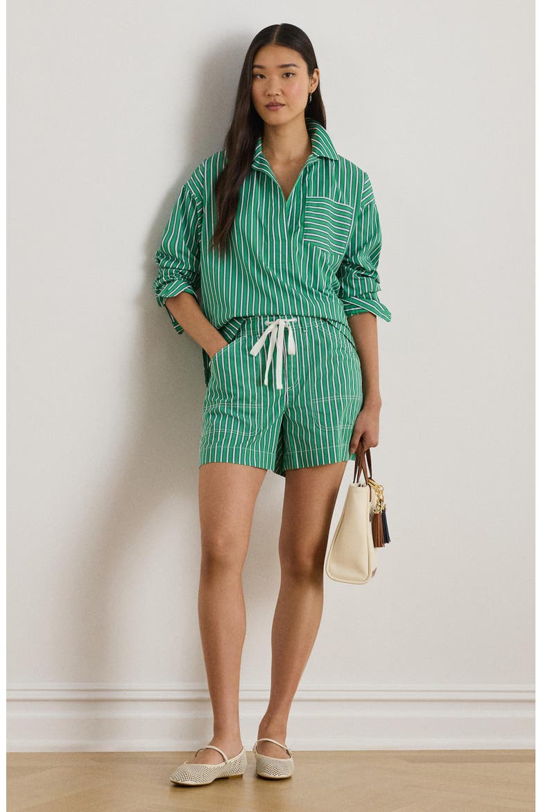 Stripe Cotton Broadcloth Drawstring Shorts, Alternate, color, GREEN/ BLUE/ WHITE