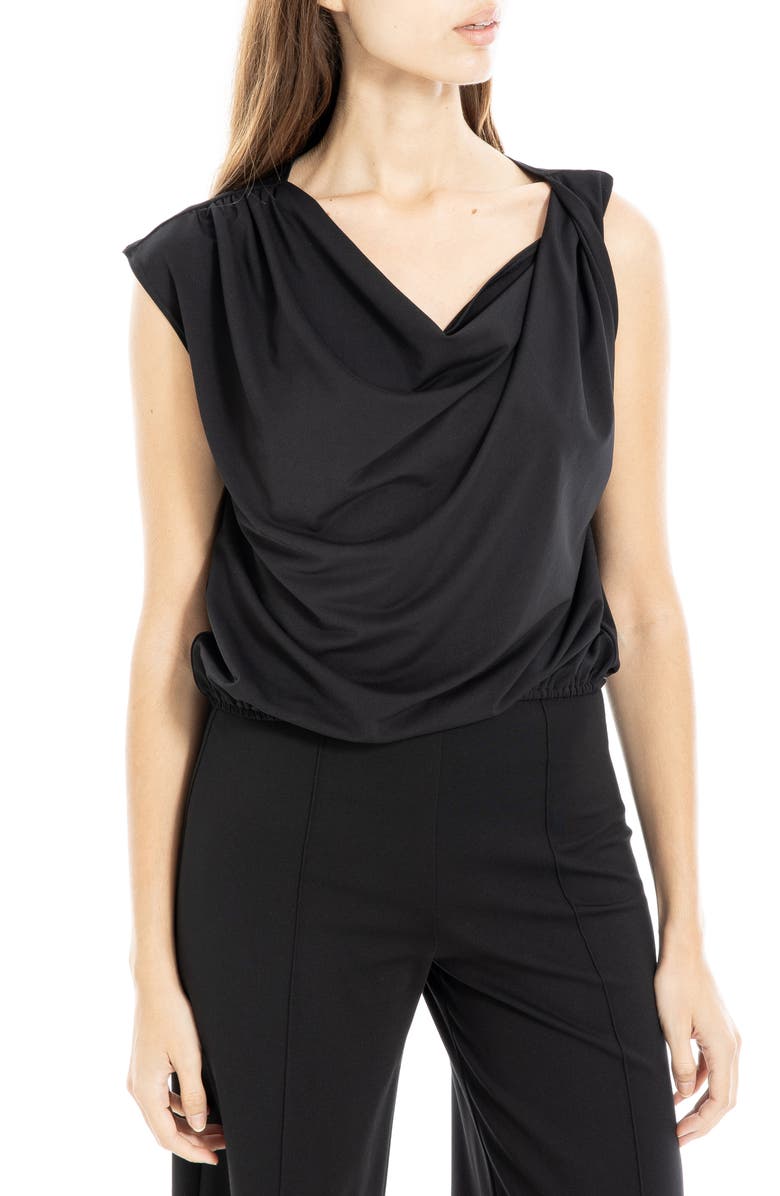 MAX STUDIO Cowl Neck Cap Sleeve Draped Top, Alternate, color, Black