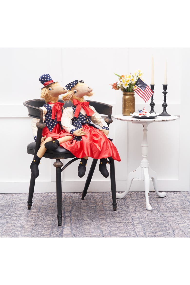 Patriotic Gussie Sheep w/ Stars & Stripes Dress Decorative Figurine, Alternate, color, Red
