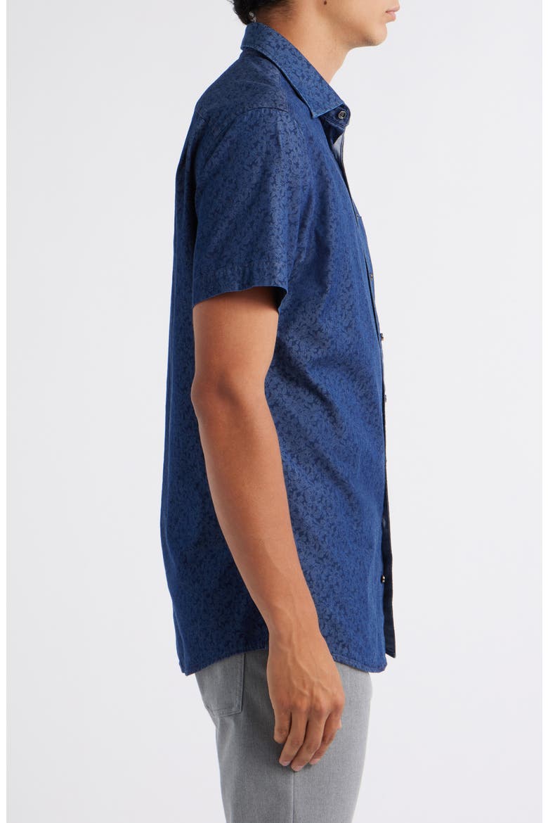 Clarkes Bay Floral Short Sleeve Cotton Button-Up Shirt, Alternate, color, DENIM