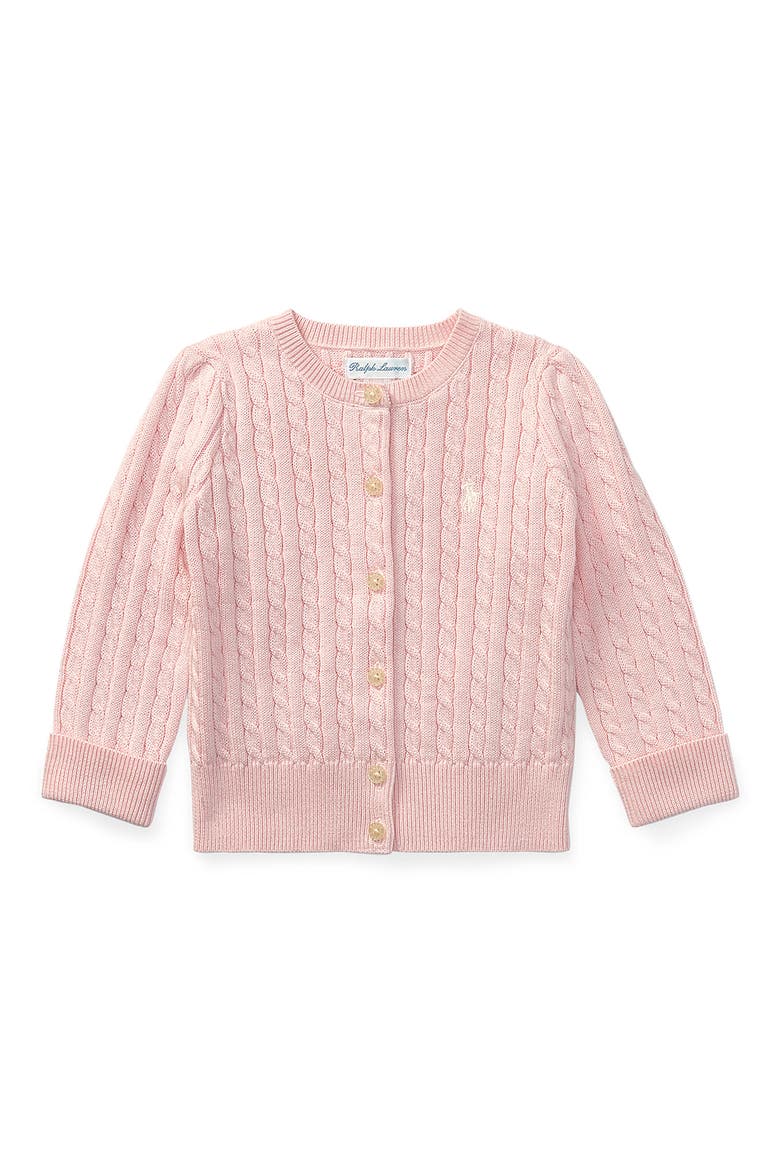 Cotton Mini Cable Cardigan, Main, color, HINT OF PINK