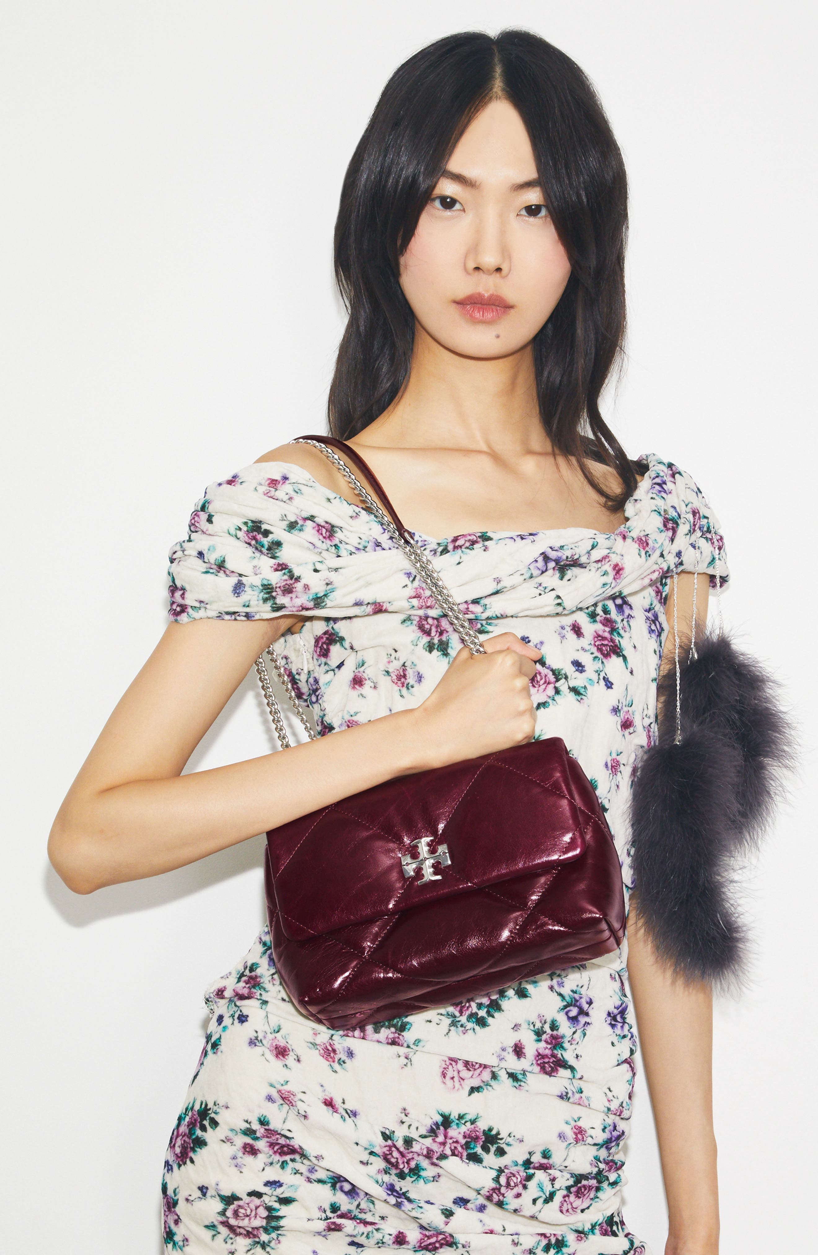 Tory Burch Kira Distressed Diamond Quilted Leather Convertible Shoulder Bag, Alternate, color, Dark Carmine