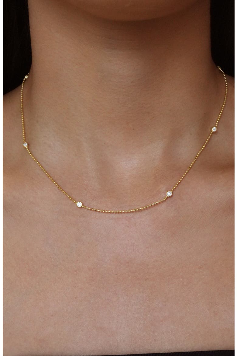 Cubic Zirconia Station Ball Chain Necklace, Alternate, color, GOLD