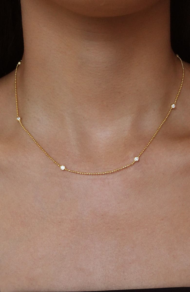 Argento Vivo Sterling Silver Cubic Zirconia Station Ball Chain Necklace, Alternate, color, Gold