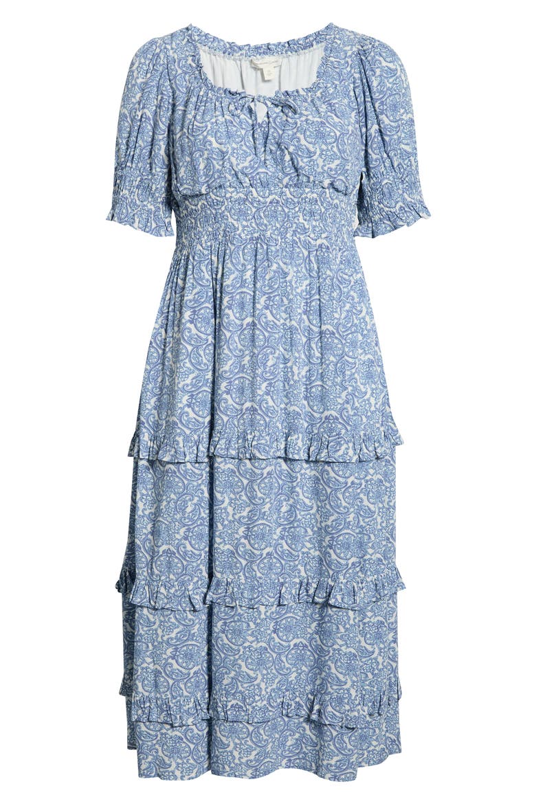 Print Smocked Waist Maxi Dress, Alternate, color, BLUE LACE ALLOVER