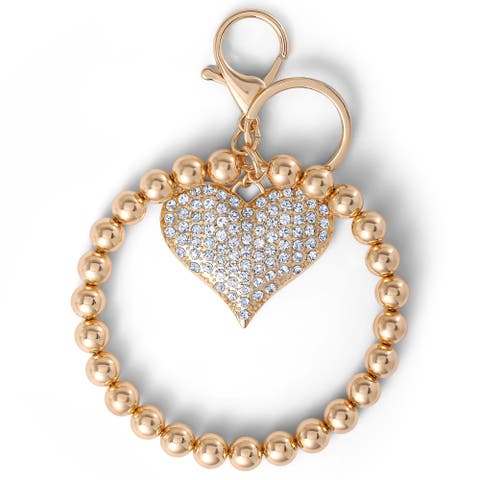 Heart Charm Stretch Keychain Bracelet in Gold-Tone