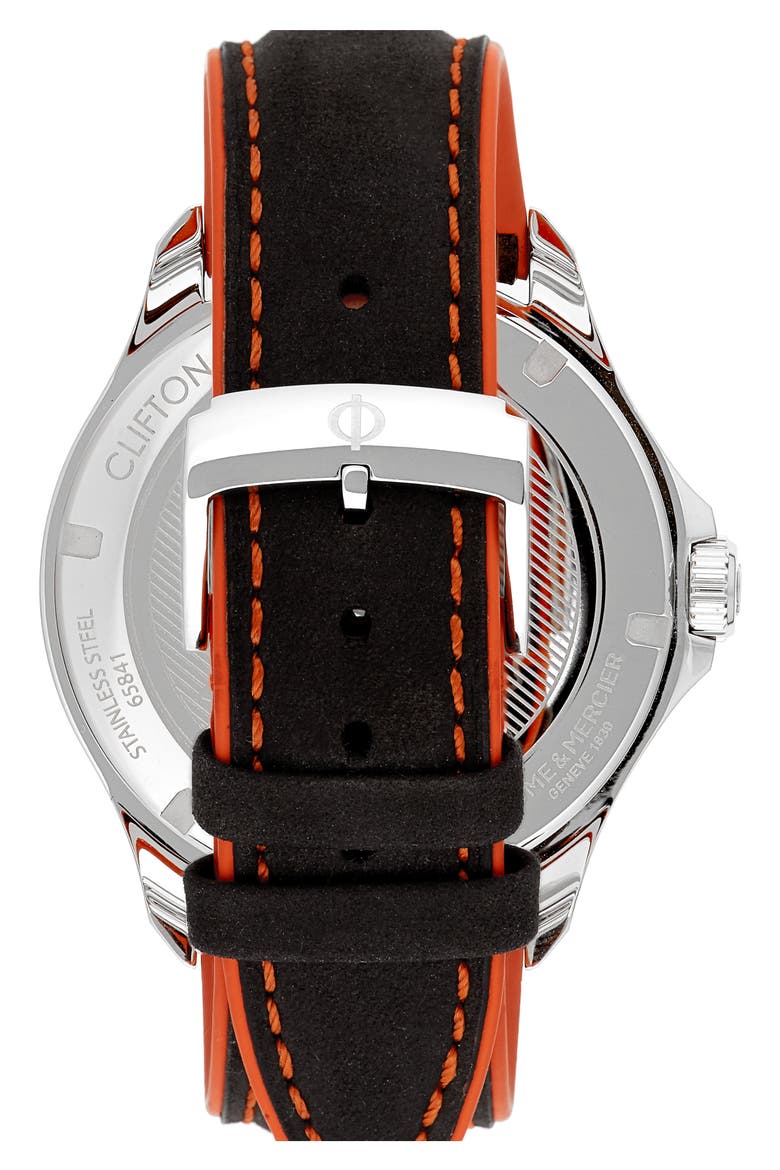 Clifton Leather Strap Watch, 42mm, Alternate, color, BLACK/BLACK