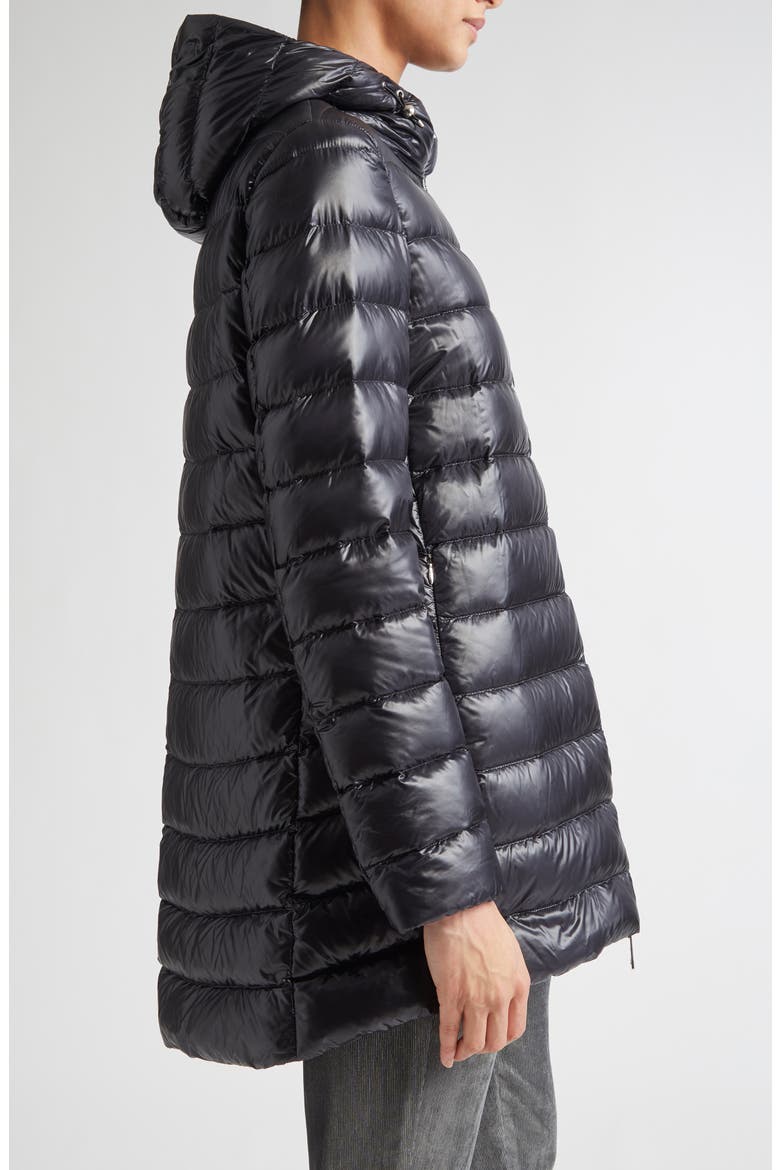 Shiny Nylon Hooded Down Puffer Jacket, Alternate, color, BLACK