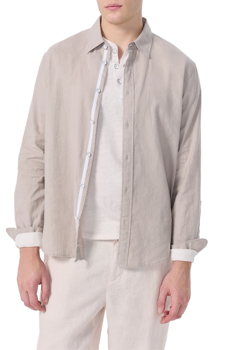 rag & bone Finch Linen Blend Button-Up Shirt, Main, color, Cashmere Grey