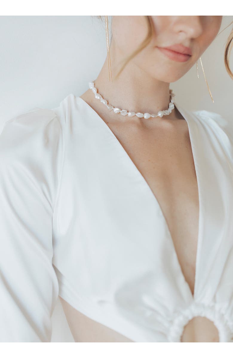 Untamed Petals Sea Breeze Freshwater Pearl Choker, Alternate, color, Gold