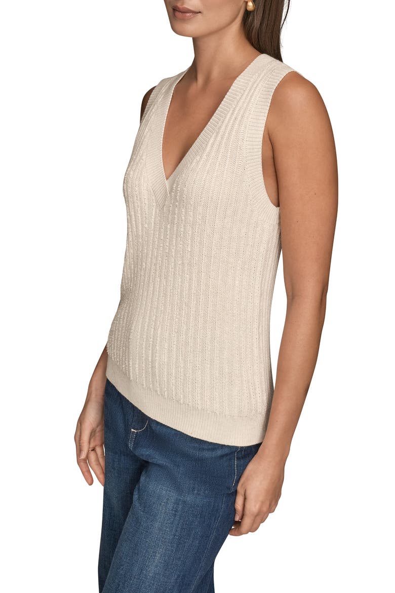 V-Neck Sweater Tank, Alternate, color, CREAM/ SILVER