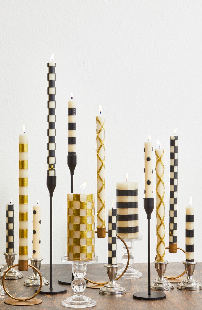 MACKENZIE CHILDS Set of 6 Black Dinner Candles, Alternate, color, Black/ Ivory