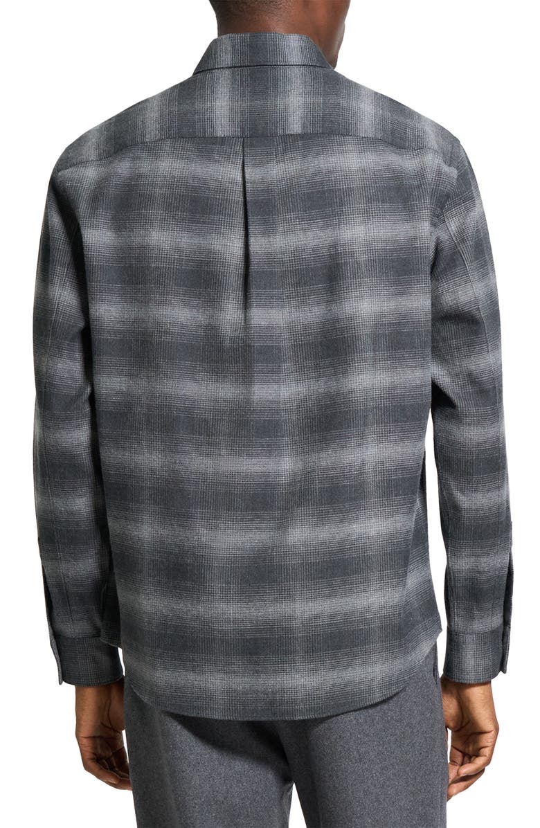 Theory Weekend Gradient Check Brushed Cotton Button-Up Overshirt, Alternate, color, Charcoal Melange Multi - Wx6