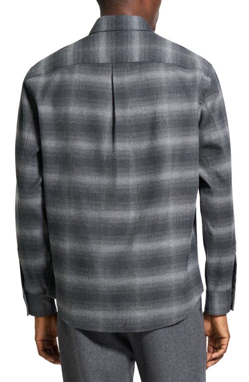 Theory Weekend Gradient Check Brushed Cotton Button-up Overshirt In Gray