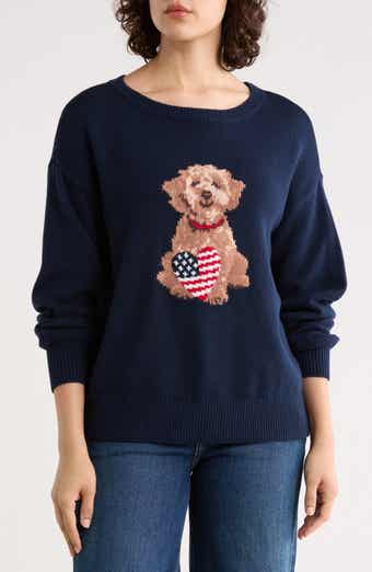 T Tahari Americana Dog Intarsia Sweater