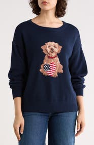 T Tahari Americana Dog Intarsia Sweater