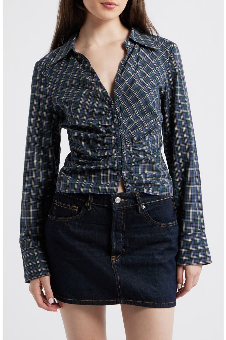 Blusa Galeeno Plaid Ruched Top, Main, color, BLUE