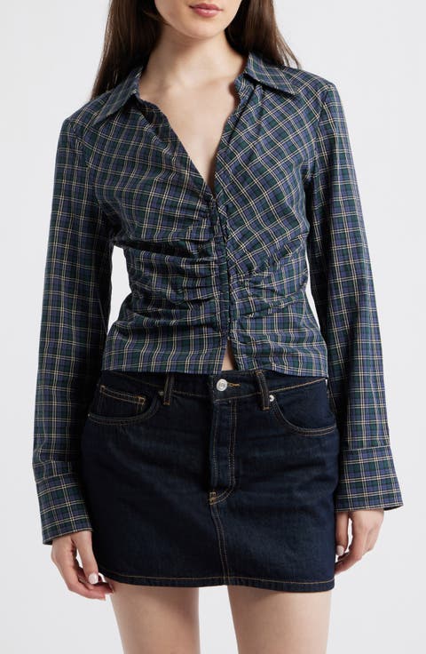 Blusa Galeeno Plaid Ruched Top