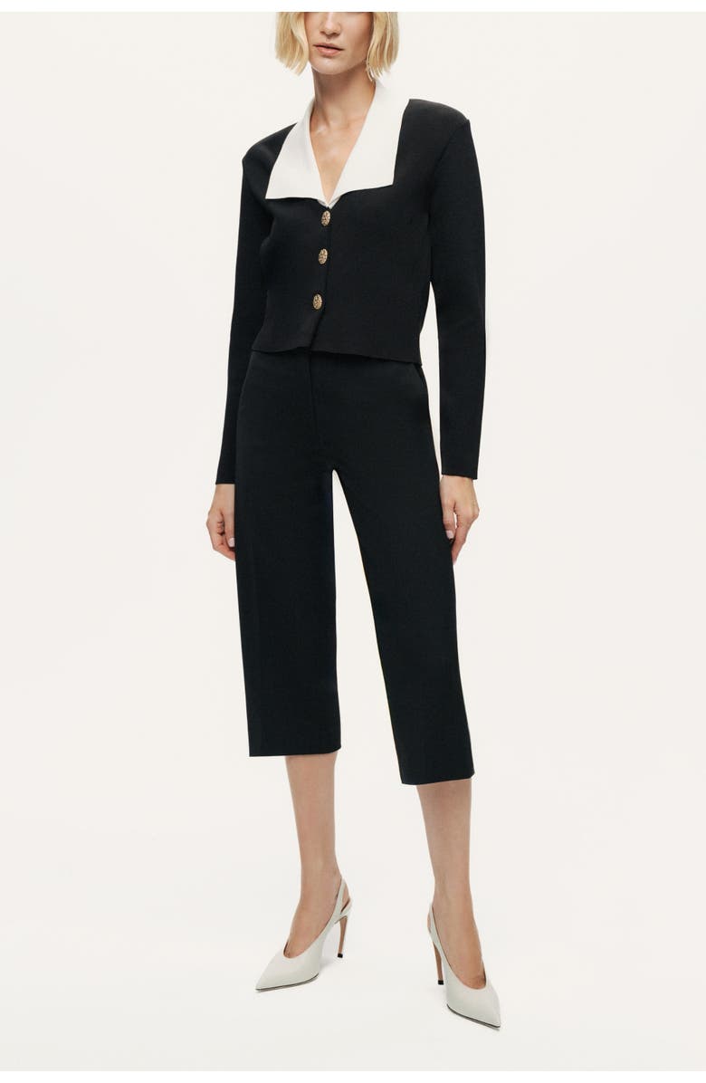 Nocturne Contrast Collar Knit Cardigan, Alternate, color, Black