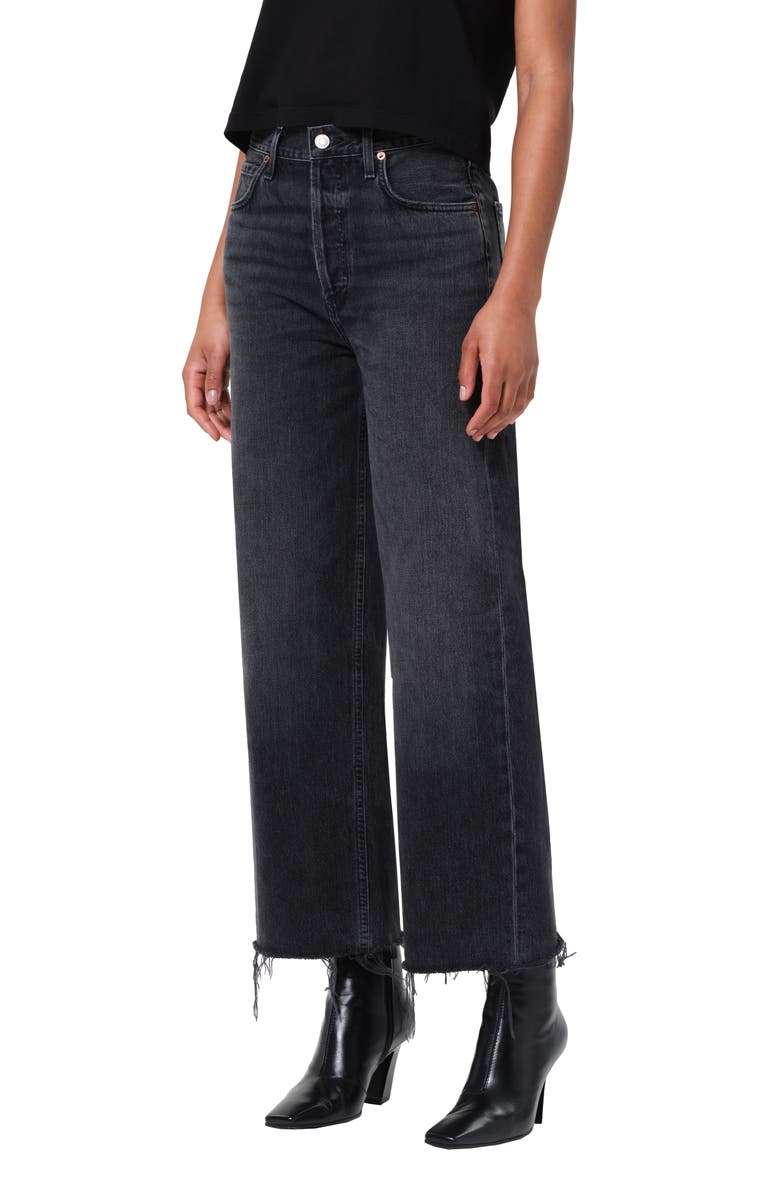 AGOLDE Ren High Waist Ankle Wide Leg Jeans, Main, color, Arcane Worn Medium Black