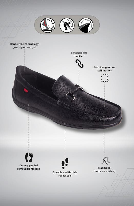 Marc Joseph New York Elliot Road Hands Free Technology Leather Buckle Loafer, Alternate, color, Black Grainy Leather