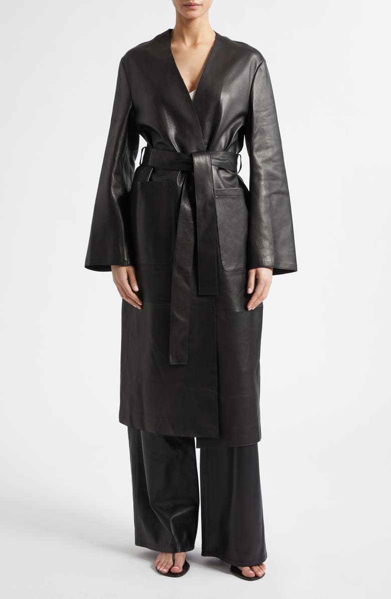 NOUR HAMMOUR Coda Wide Leg Leather Pants, Alternate, color, Black