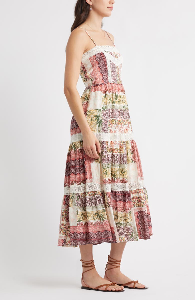 Chelsea28 Lace Inset Patchwork Midi Dress, Alternate, color, Burgundy Print Mix