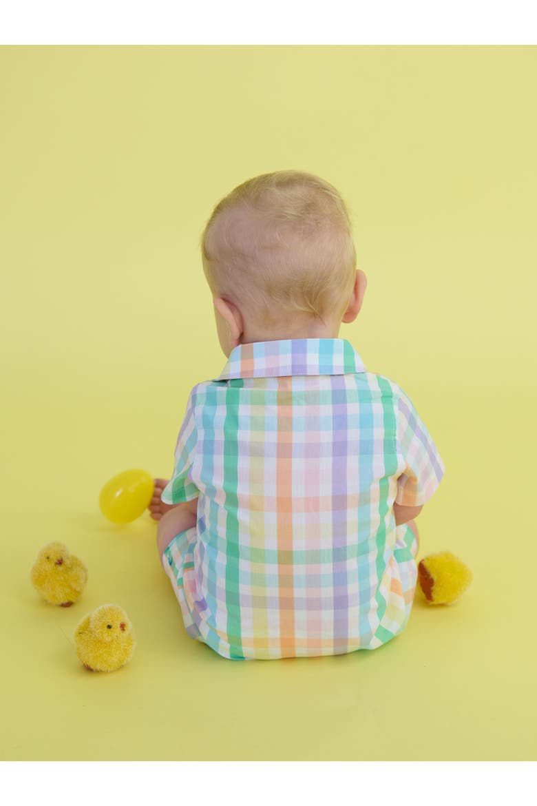 Baby Boys Woven Short Sleeve Button-Up Romper, Alternate, color, Poppy Rainbow Plaid